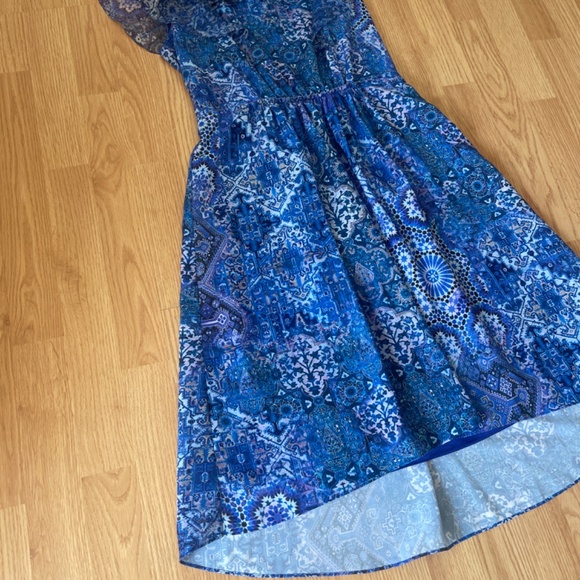 Elie Tahari Blue Sleeveless Chiffon Layover Fit and Flare Midi Dress Size 6 - Picture 3 of 11